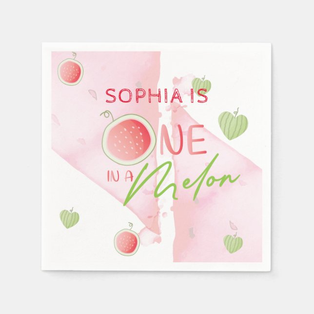One In a Melon Birthday Personalized Napkin (Front)