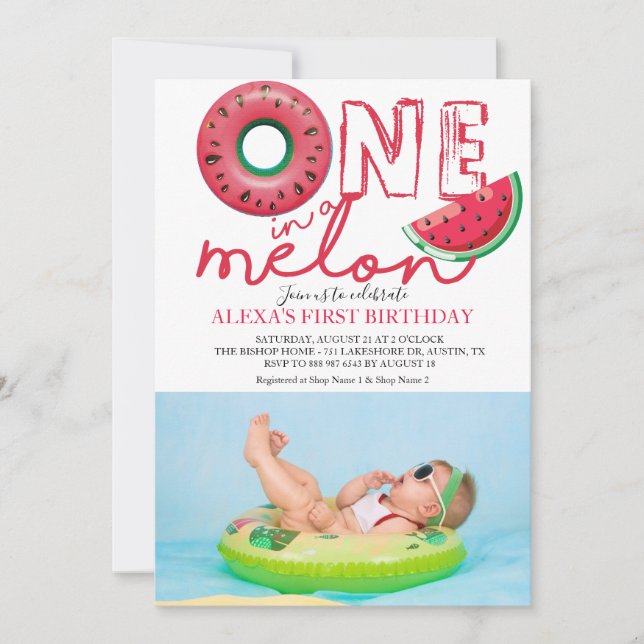 One in a Melon Birthday Photo Invitation (Front)