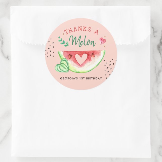 One In A Melon | Birthday Thank You Favour Classic Classic Round Sticker (Bag)
