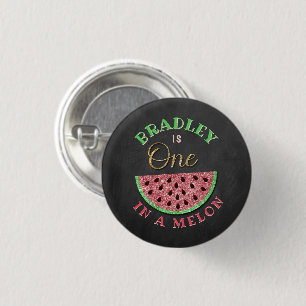 One In A Melon Chalkboard 1st Birthday 1 Inch Round Button