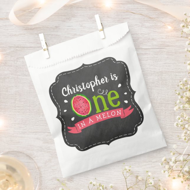 One In A Melon Chalkboard 1st Birthday Favour Bag (Clipped)