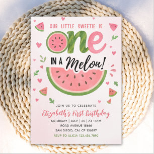 One in a Melon! Cute First Birthday Girl  Invitation