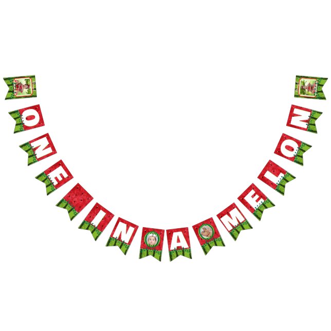 ONE in a Melon Cute Watermelon 1st Birthday Photo  Bunting Flags (All)