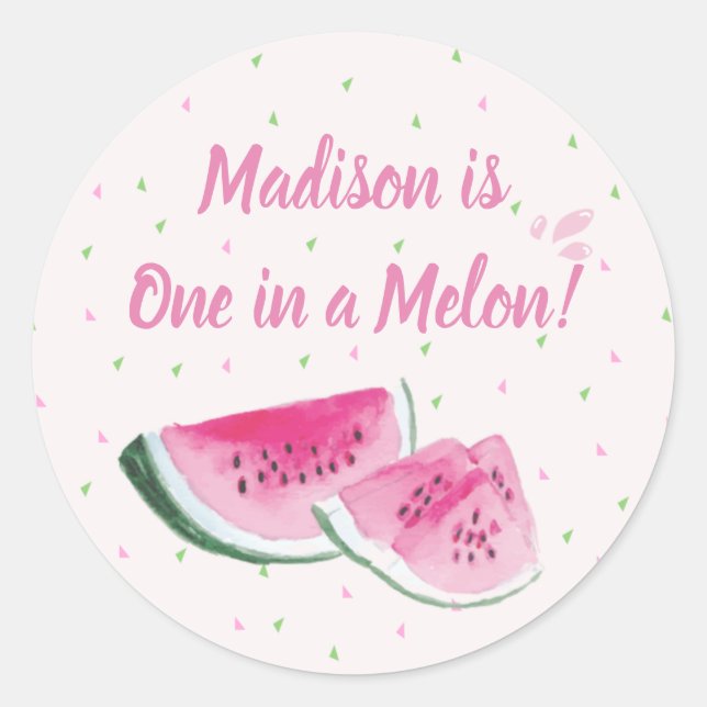 One In A Melon Cute Watermelon First Birthday Classic Round Sticker (Front)