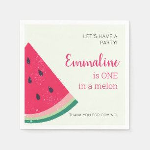 One In A Melon Cute Watermelon First Birthday Napkin