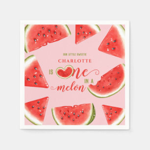 One In A Melon Cute Watermelon Pink 1st Birthday Napkin