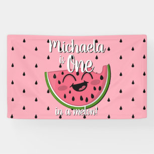 One in a Melon Cute Watermelon Pink Birthday Banner