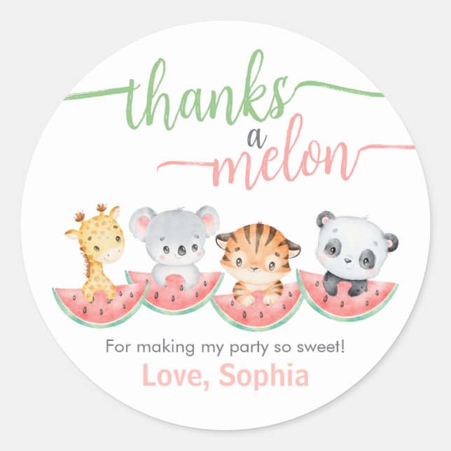 One In A Melon First Birthday, Baby Shower Classic Round Sticker (Front)