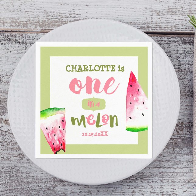 One in a Melon First Birthday Cute Custom Napkin (Creator Uploaded)