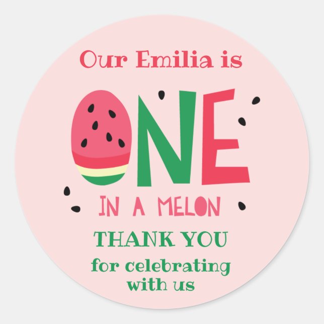 One in a Melon First Birthday Favour Sticker (Front)