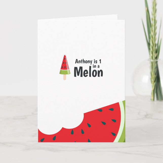 One in a Melon First Birthday Greeting Card (Front)