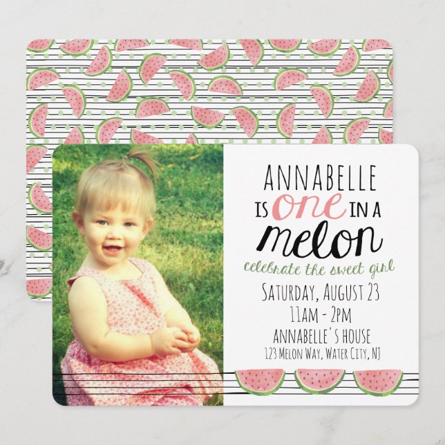 One in a Melon, First Birthday Invitation (Front/Back)