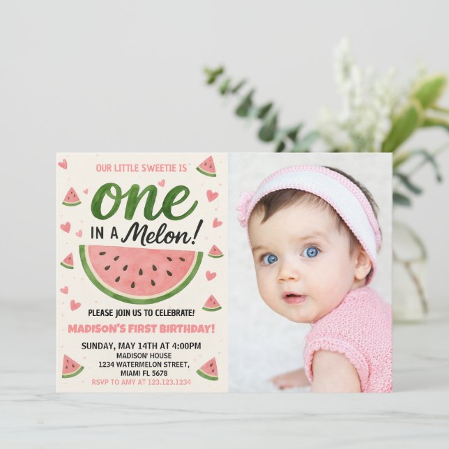 One in a Melon First Birthday Invitation (Standing Front)