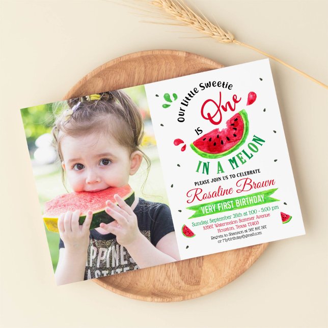 One in a melon First Birthday Photo Invitation (Creator Uploaded)