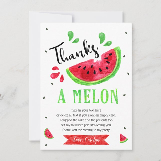 One In A Melon First Birthday Thank You Card (Front)