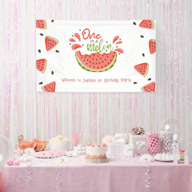 One in a Melon First Birthday Watermelon Banner (Party)