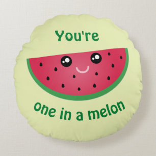 One In A Melon Funny Cute Kawaii Watermelon Round Pillow