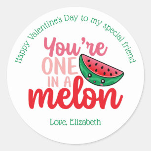 One In A Melon Funny Pun Cute Kids Valentine's Day Classic Round Sticker