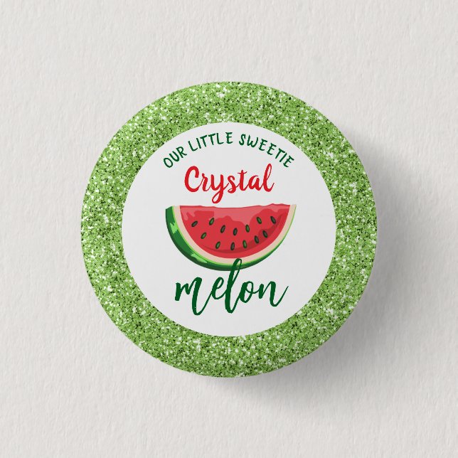 One in a Melon Glitter Watermelon First Birthday 1 Inch Round Button (Front)