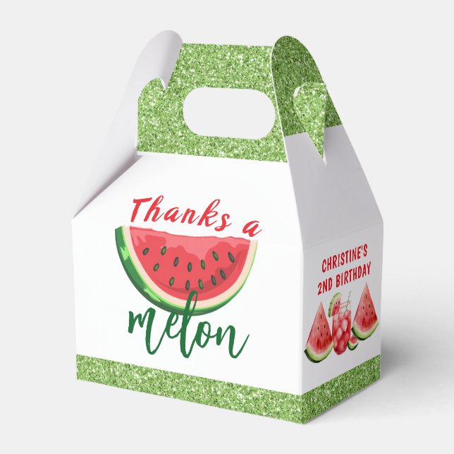 One in a Melon Glitter Watermelon First Birthday Favor Box (Front Side)