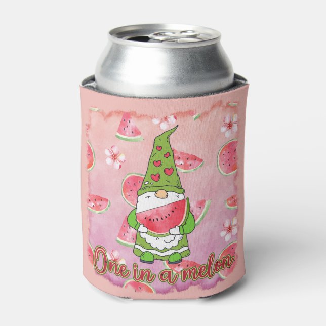 One in a Melon | Green Gnome & Watermelon Heart Can Cooler (Can Front)