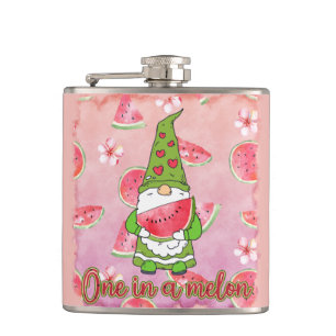 One in a Melon   Green Gnome & Watermelon Hip Flask