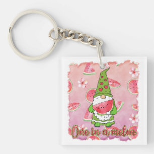 One in a Melon   Green Gnome & Watermelon Keychain