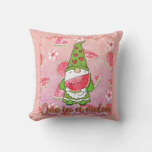 One in a Melon   Green Gnome & Watermelon Throw Pillow