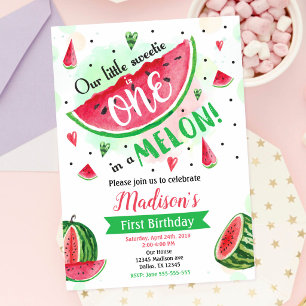 One in a Melon Invitation, Watermelon 1st Birthday Invitation
