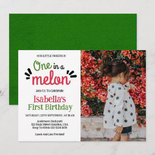 One In A Melon Little Sweetie Girl 1st Birthday Invitation