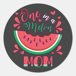 One in a Melon Mom B-Day Party Classic Round Sticker