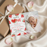 One in a Melon Photo 1st Birthday Invitation