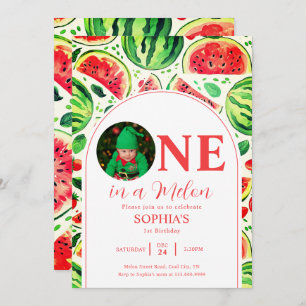 One In A Melon Photo First Birthday  Invitation
