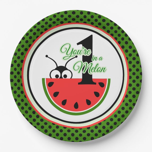 One in a Melon Picnic Ant with Watermelon  Paper Plate (Front)