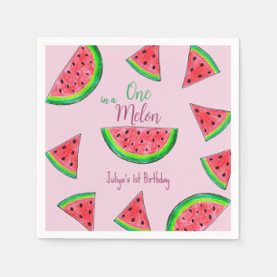 One in a melon pink 1st Birthday   Napkin