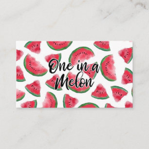 One in a Melon Quote Watermelon Watercolor Pattern Business Card