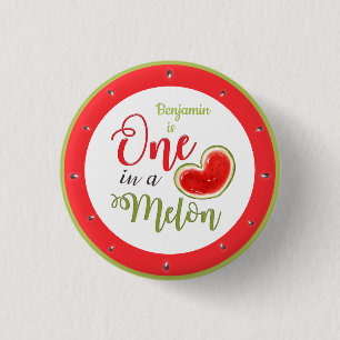 One In A Melon Red Watermelon Birthday 1 Inch Round Button
