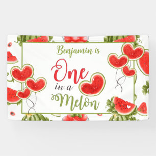 One In A Melon Summer Green Red 1st Birthday Boy Banner