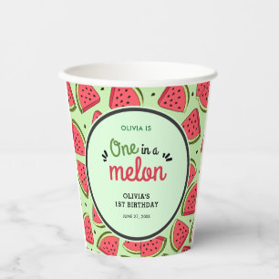 One in a Melon Summer Watermelon 1st Birthday  Paper Cups