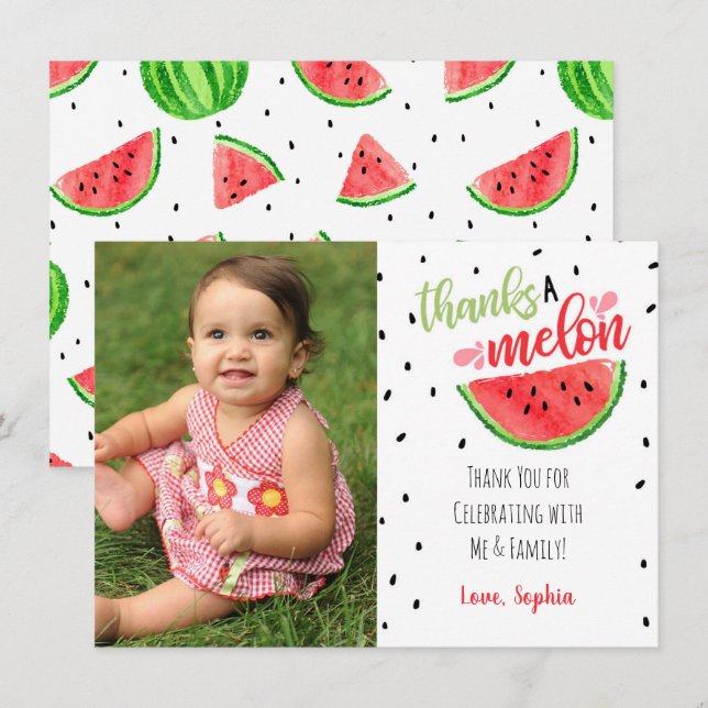 One in a Melon Thank You Card - Red (Front/Back)