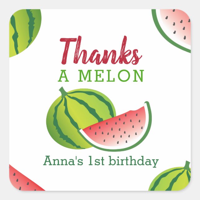 One in a Melon Thank You Square Sticker (Front)