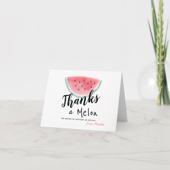One in a Melon Watercolor Watermelon Thank You Card (Front)