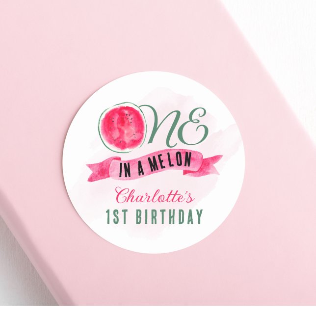 One in a Melon Watermelon 1st Birthday Classic Round Sticker (Creator Uploaded)
