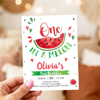 One In A Melon Watermelon 1st Birthday Invitation