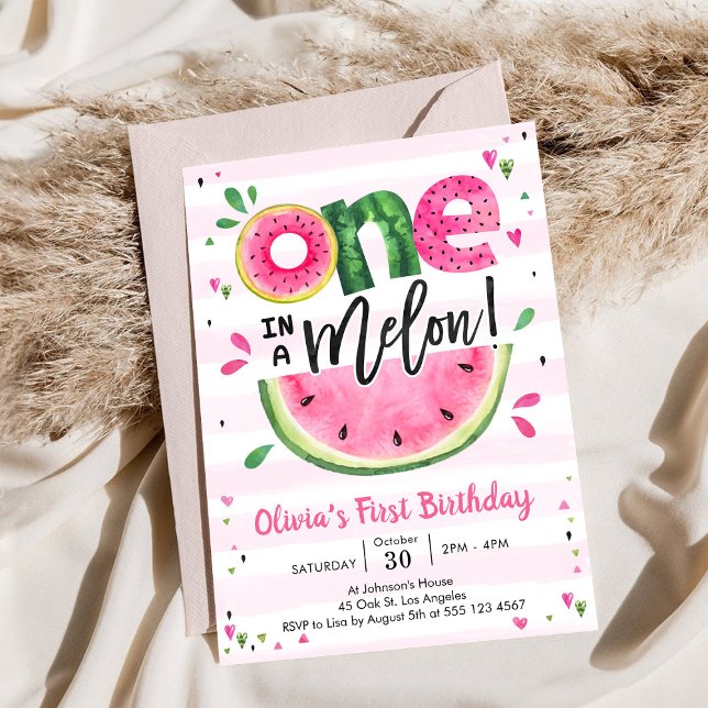 One In A Melon Watermelon 1st Birthday Invitation (Créateur téléchargé)