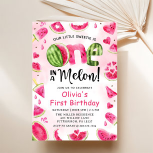 One in a Melon Watermelon 1st Birthday Invitation