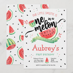 One in a Melon Watermelon 1st Birthday Invitation