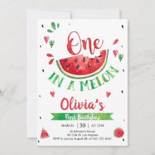 One In A Melon Watermelon 1st Birthday Invitation