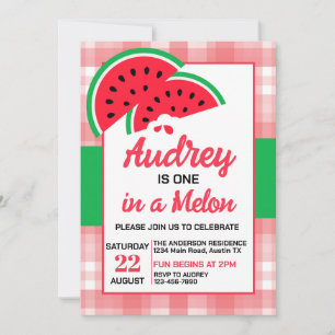 One In a Melon Watermelon 1st Brithday Invitation