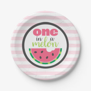 One in a Melon Watermelon Baby Girl 1st Birthday  Paper Plate